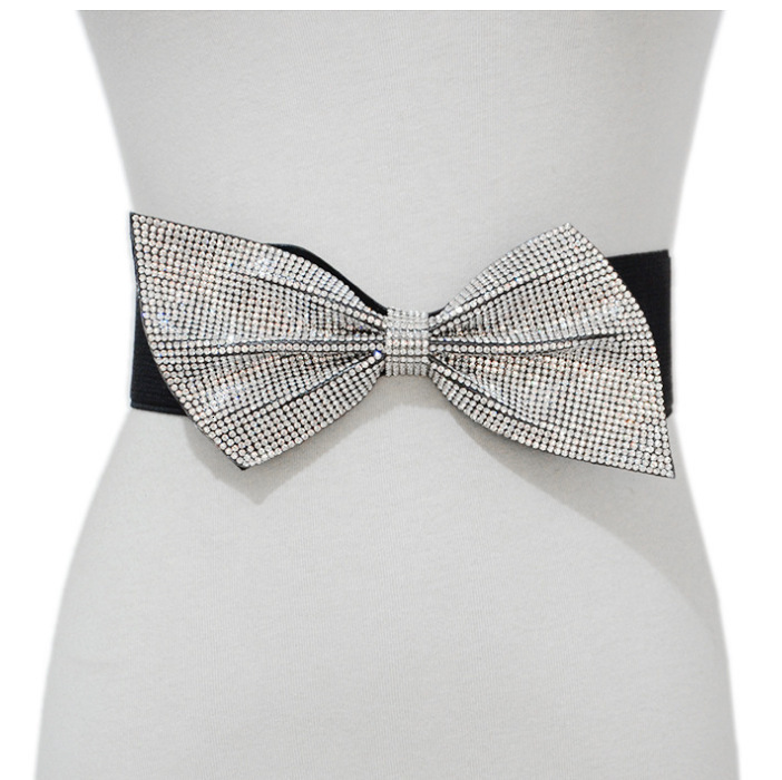 Fashionable Charm New Water Dia Bow Elastic Women's Decorative Dress Belt Wide Waist Seal Black