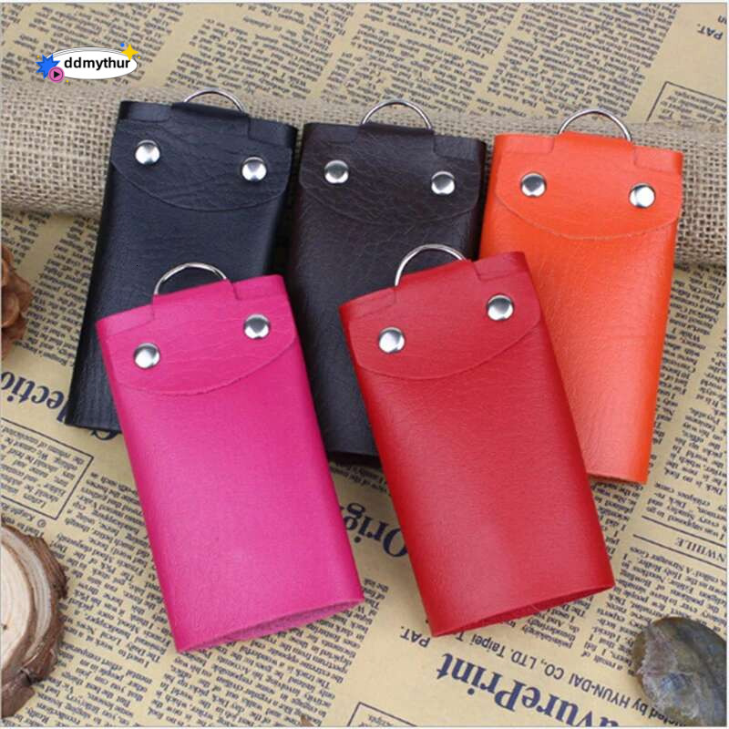 Portable Leather Housekeeper Holders Car Keychain Key Holder Case Unisex Wallet Cover Simple Solid Color Storage Bag ddmythur