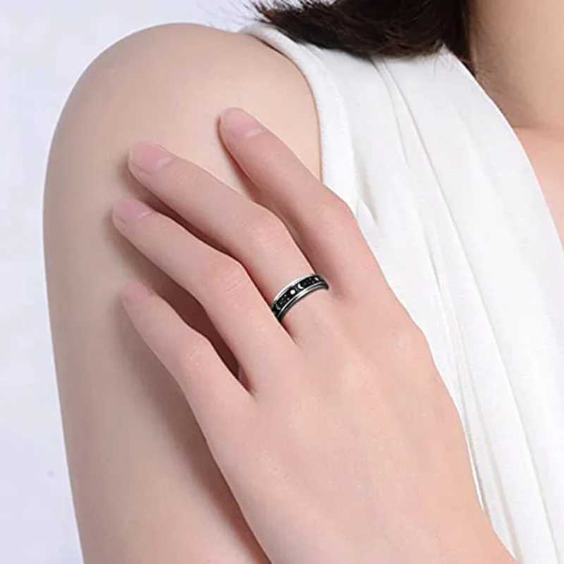 Vintage Stainless Steel Sun Moon Star Rotating Wedding Promise Anniversary Statement Ring JewelryXJ250412