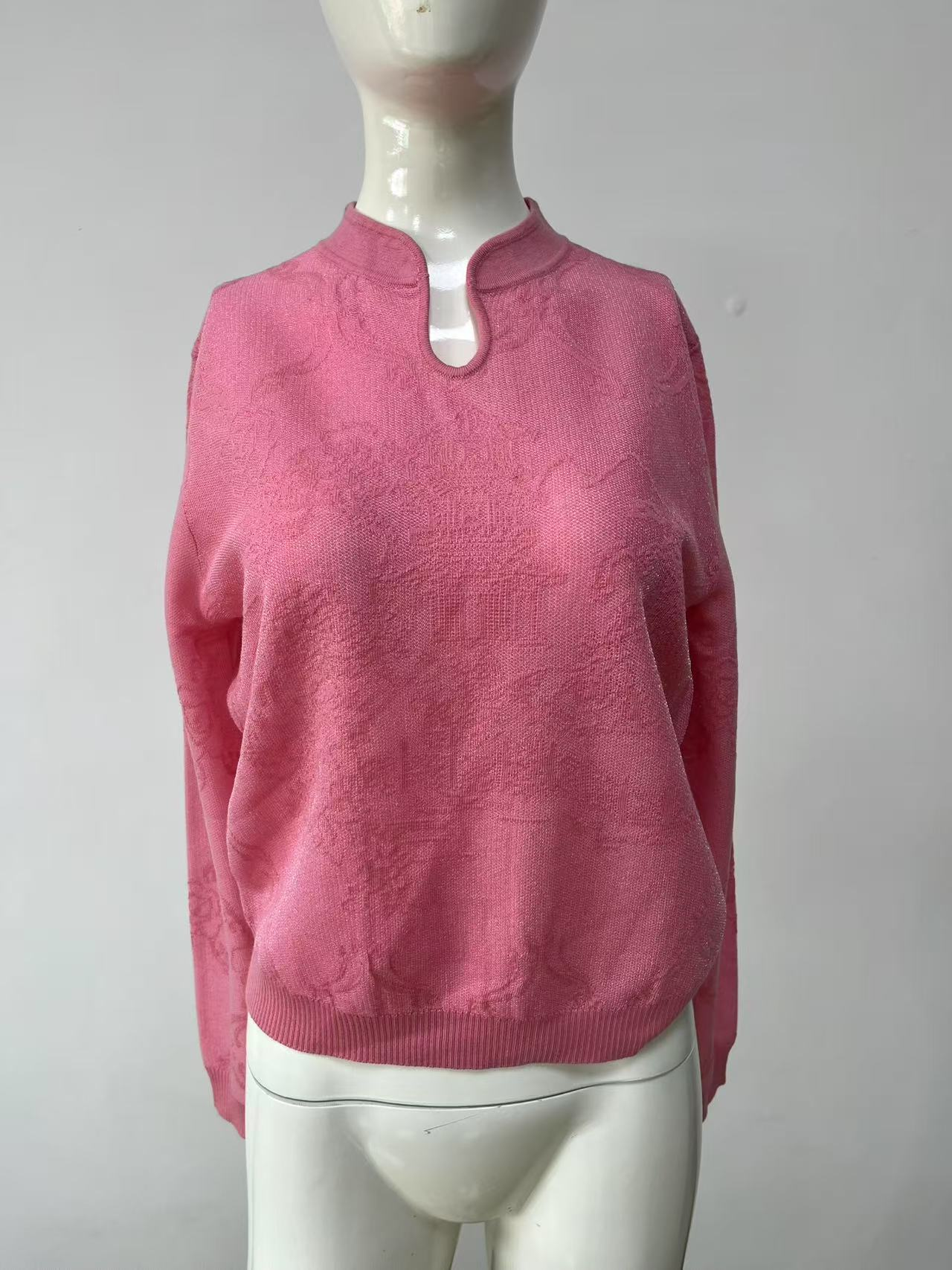 New Chinese style cheongsam collar organza wool blend full piece jacquard sweater