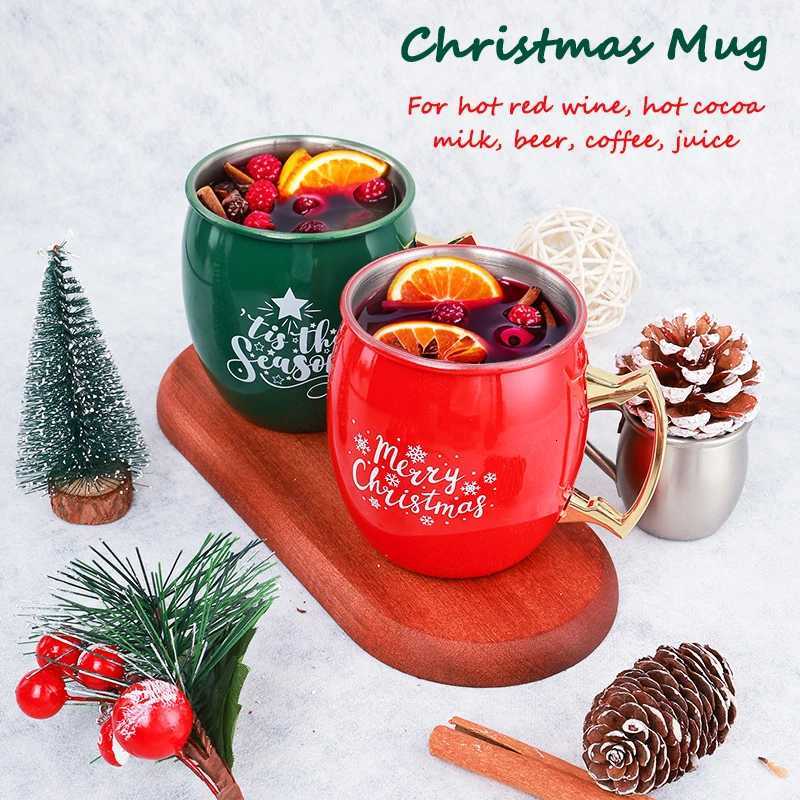 Christmas Christmas Stainless Steel Hot Red Wine Glass Red Green Snowflake Festival Mugs Metal Beer Mugs Party Xmas Family Christmas Gifts Y251112