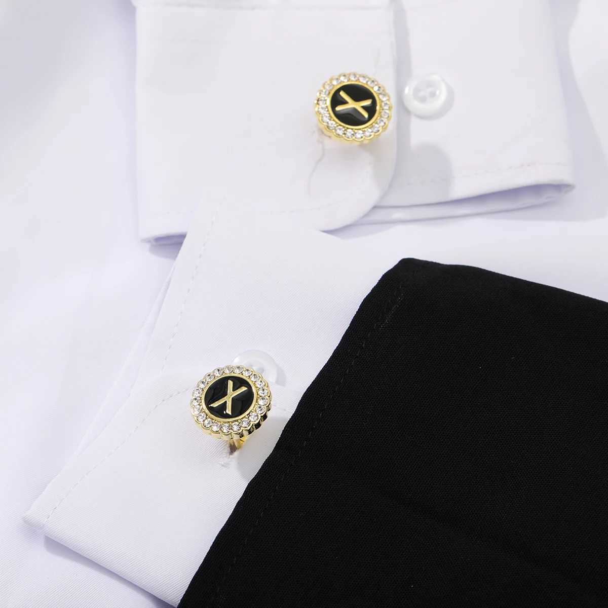 2 pieces of crystal wrapped initial A-Z cufflinks letter rhinestone round cufflinks business mens evening dress shirt giftT250412