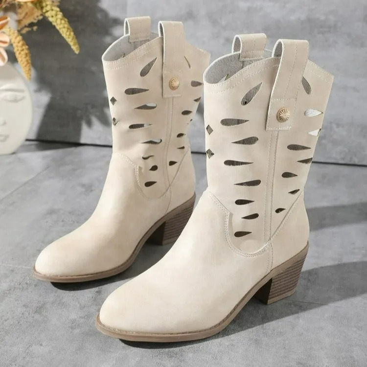 Womens Ankle Boots Hollow Heels Western Boots Winter Shoes Trend Party Dress Chunky Womens Boots Chelsea 250411