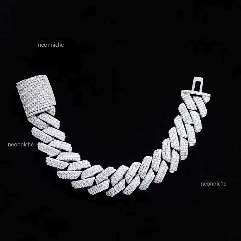 QianJian Fashion 9-Inches Cuban k Chain Sterg Sier Bracelets Moissanite Dia New Hip Hop