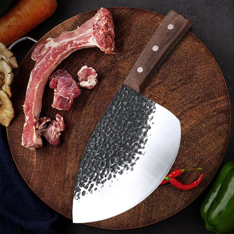 Forged Kitchen Butcher Knife Cleaver Meat Chef Cooking Full Tang Wooden Handle Handmade Knife Stainless Steel Slicing Knife 250410