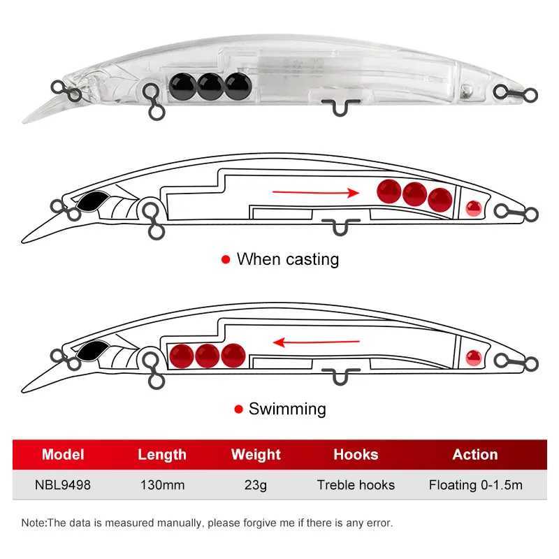NOEBY Floating Minnow Fishing Lure 130mm 23g Long Casting Wobblers Artificial Hard Bait for Sea Bass Saltwater Fishing Tackle Z250411