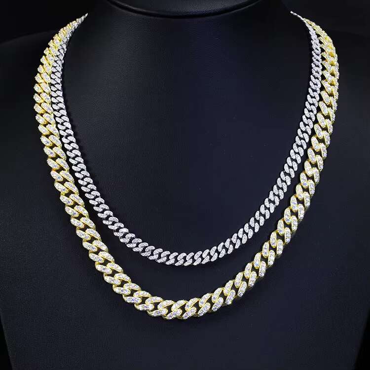 Rts 925 Silver Gold Plated 6 mm 10 mm Wide Single Rows Cuban Link Chain with GRA Vvs Diamond Moissanite Rapper Hiphop Jewelry