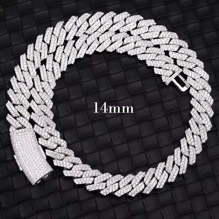 GRA Certificate 14mm Wide Sterling Silver Chain with Moissanite Cuban Link Chain for Bracelet/Necklace