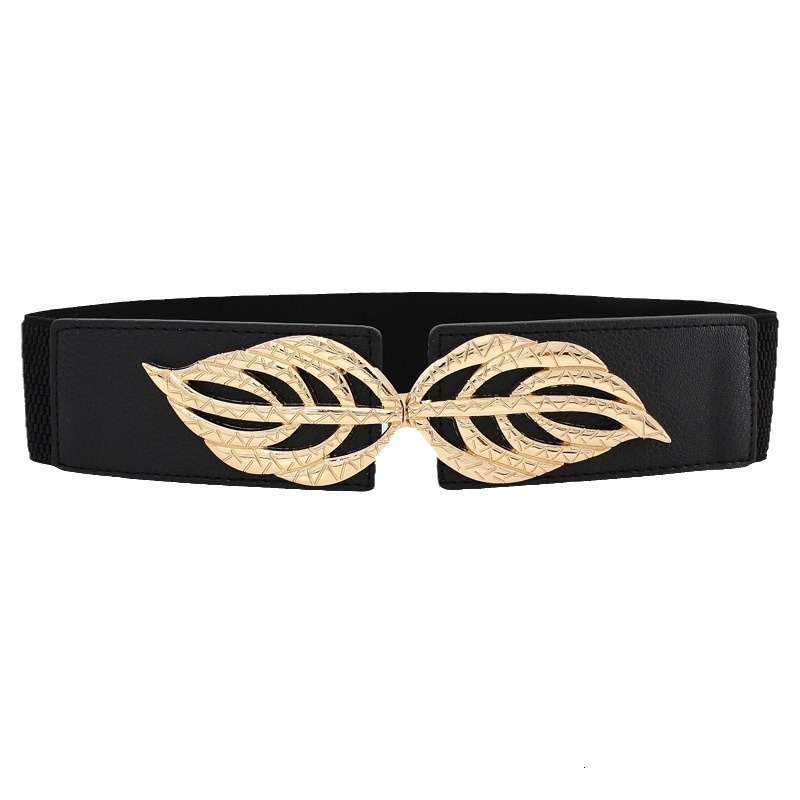 Versatile waist seal paired with skirt, ladies' leaf buckle waistband, slim fit elastic matching dress