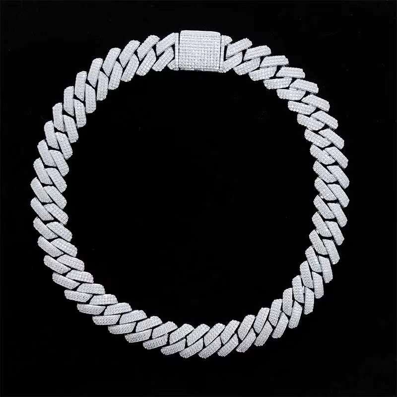 Multi-Row VVS Moissanite Cuban Necklace out Miami Chain Chic Sterg Sier Hip Hop Jewelry