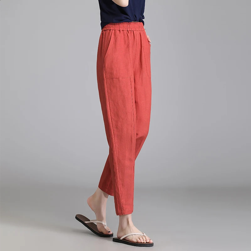 2025 Elastic Waist Linen Lanterns Loose 9-point Casual Pants Harun Pants Spring Summer Cotton Linen Womens Fat MM S-4XL 250411