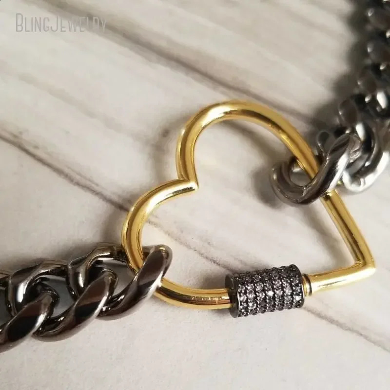10 pieces of black curly chain necklace screw buckle buckle heart lock couples talisman necklace womens stainless steel jewelry 250409