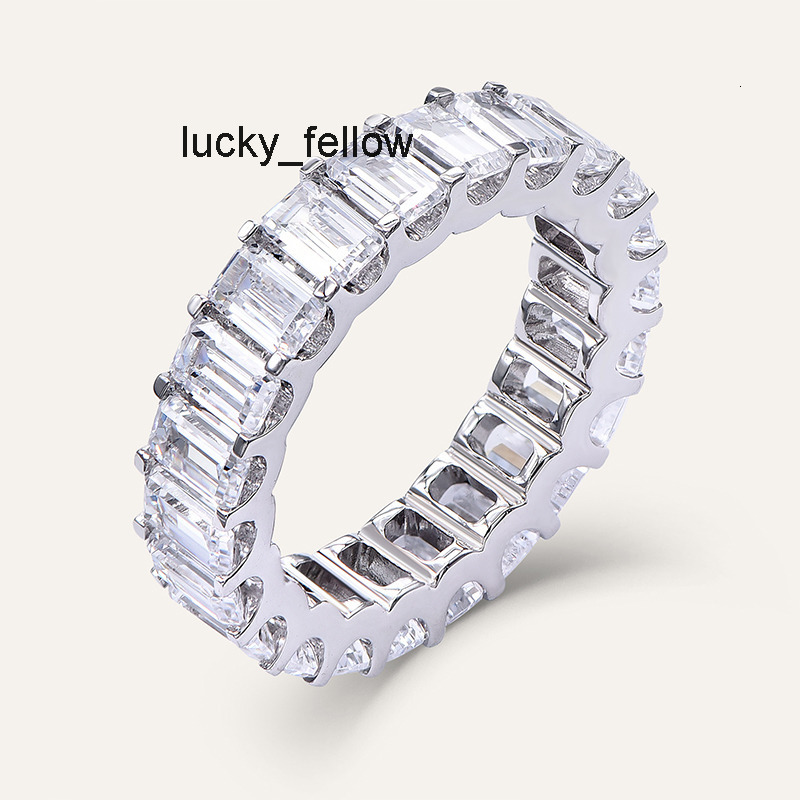 Classic Wedding Rings Rhodium Plated 925 Sterling Silver Engagement Vvs Emerald Moissanite Eternity Band Ring