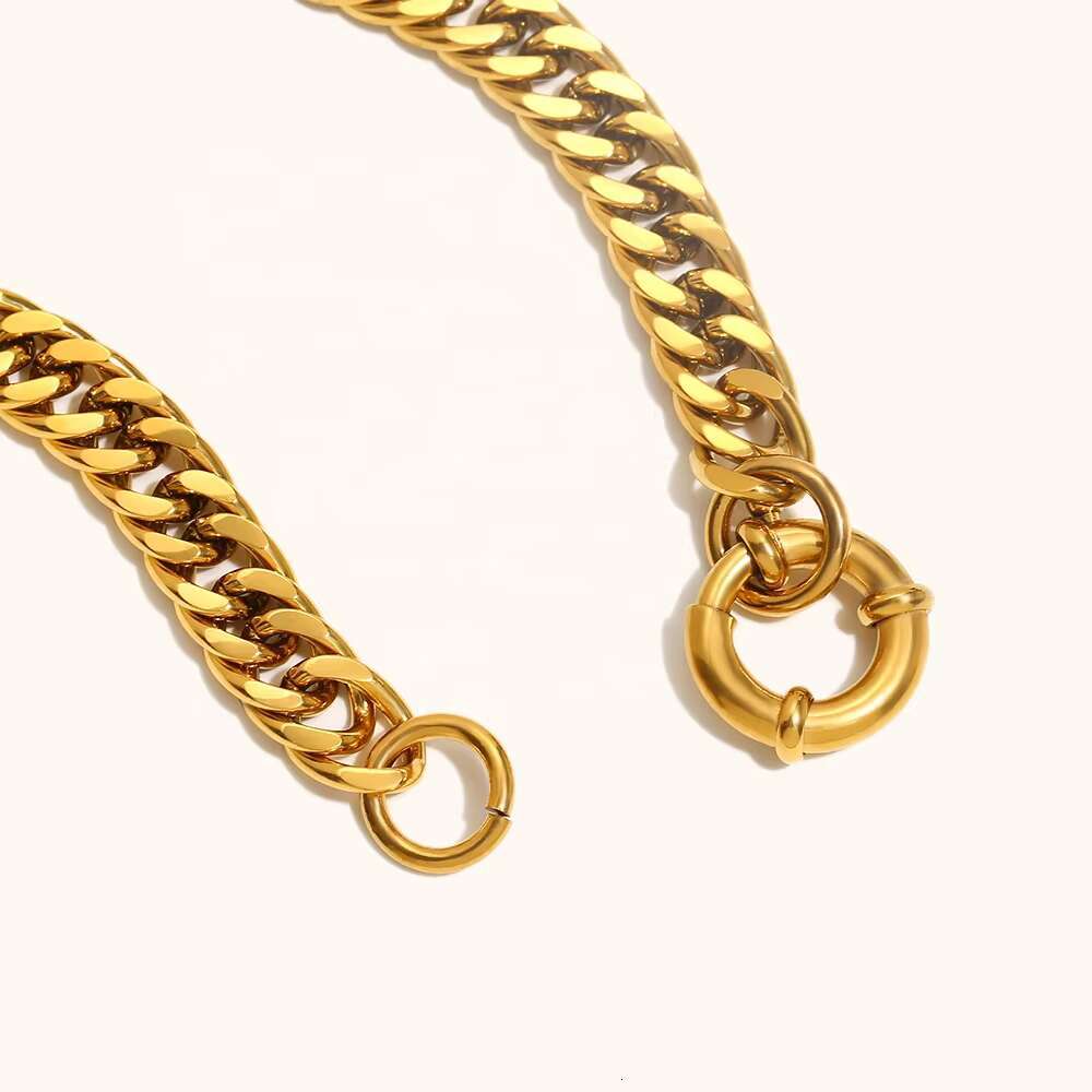 Matte Waterproof Hip Hop Stainless Steel Gold Plated Cuban Chain OT Buckle Jewelry Necklace