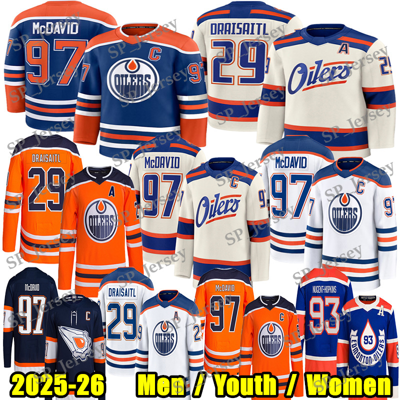 #97 Connors McDavids Edmonton Hockey Jersey #29 Leon Draisaitl Oiler Jersey Ryan Nugent-Hopkins Bouchard Mattias Ekholm Zach Hyman Skinner Wayne Gretzky Jerseys