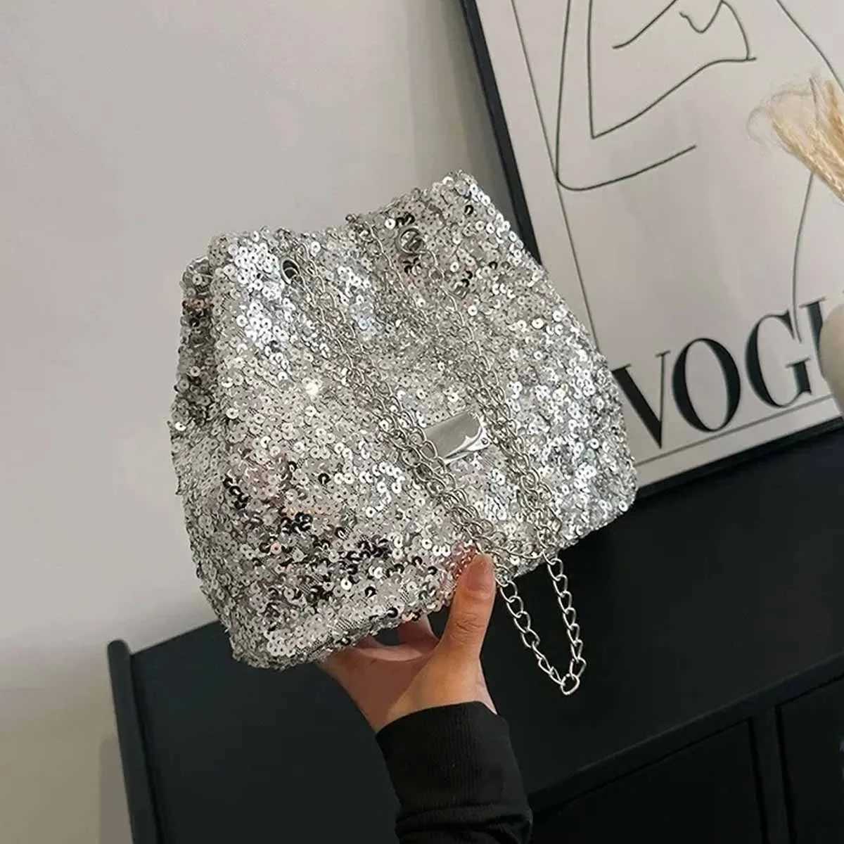 YANZAI 2024 Luxury Designer Handbag Trend Sequin Pillow Bag Womens Large Capacity Crossbody Bags Bling Breathable Ladies ShouldC250412