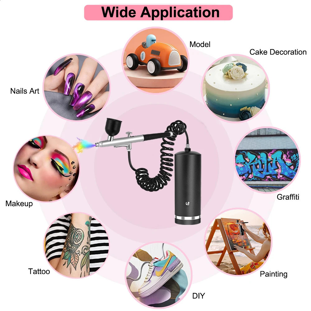Airbrush Nail with Compressor Portable Airbrush Nails with Compressor Air Brush for Nails Art Painting Cake Crafts Nails Spray 250409
