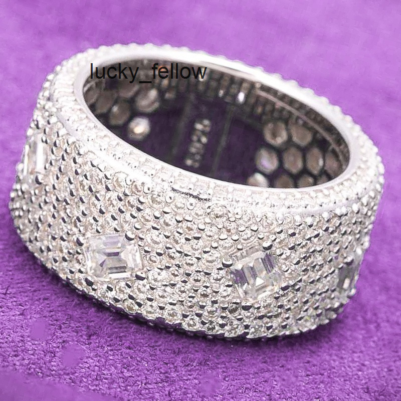 GRA Hip Hop Iced Out Bling 925 Sterling Silver Pass Diamond Tester VVS Moissanite 7 Rows Emerald Cut Ring for Men Women Gift