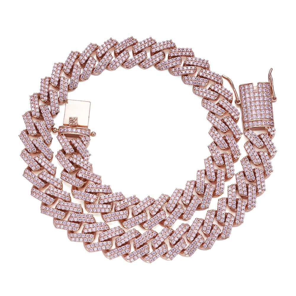 Hip Hop Men Jewelry Cuban Necklace Rose Gold Plated Moissanite Stone Setting Iced Out Cuban Link Chain for Women Men