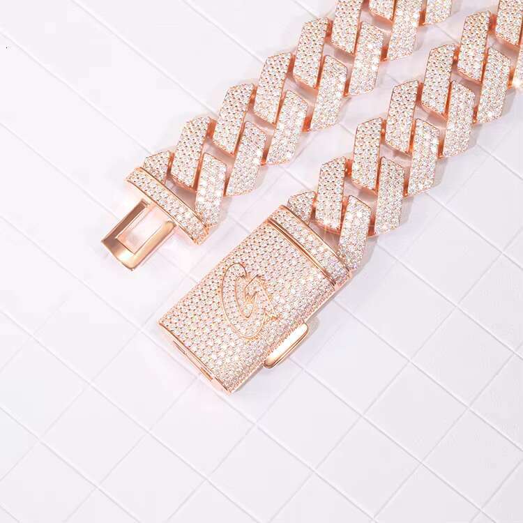 Customized 25.5mm Hip Hop Jewelry S925 Silver Solid Back Cuban Link Chain D Color Vvs Moissanite Rose Gold Plated Heavy Chain