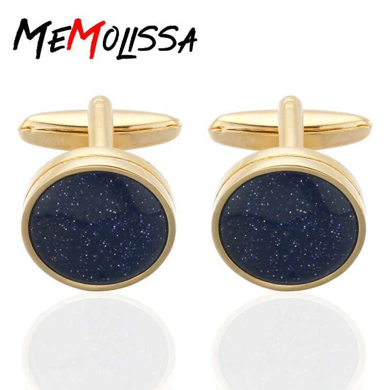 Memolisa Round Cufflinks Blue Black Stone Inlaid Fashion Mens Shirt Wedding Cufflinks High QualityT250412