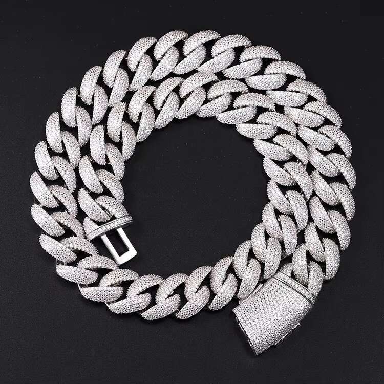 Fashion Jewelry Fully Iced Out Chain 17mm 4Rows Miami Moissanite Sterling Silver Cuban Chain for Men Hip Hop Necklace