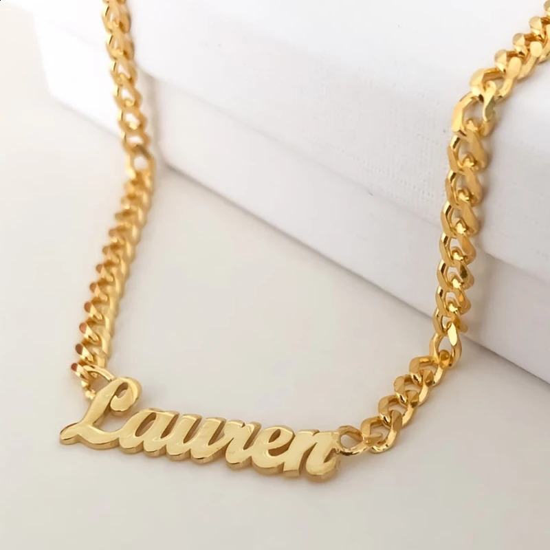 Gold Cuban Chain Customized Name Pendant Necklace Personalized Stainless Steel Name Necklace 250409