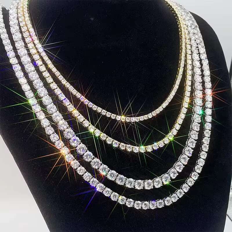 S925 Sterling Silver Moissanite Tennis Chain Inlaid with VVS Moissanite Hip-hop Bracelet Luxury Necklace