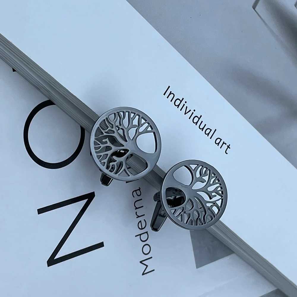 Round Tree of Life Sleeve Buckle Tie Clip Stainless Steel Tree Sleeve Button Luxury Design Mens Shirt Wedding Jewelry CharmT250412