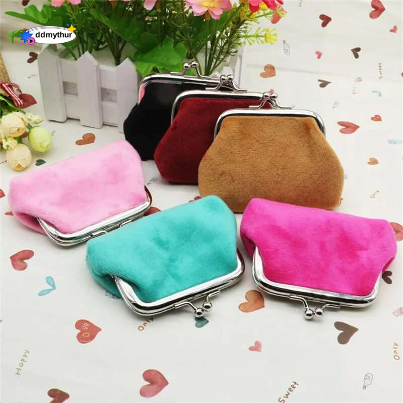 Solid Color Plush Coin Versatile Kiss-Lock Wallet Clutch Purse Pocket Storage Bag ddmythur