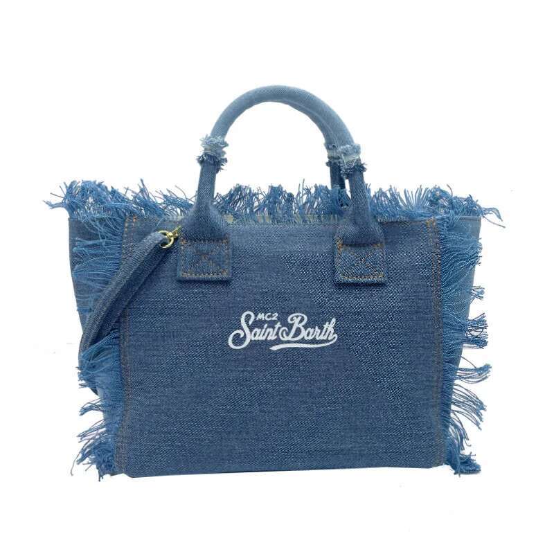 SAINT BARTH 2024 New Crossbody Bag, Women's Travel, Solid Color Denim, Small Size, Handmade Tassel Handbag, Tote Bag