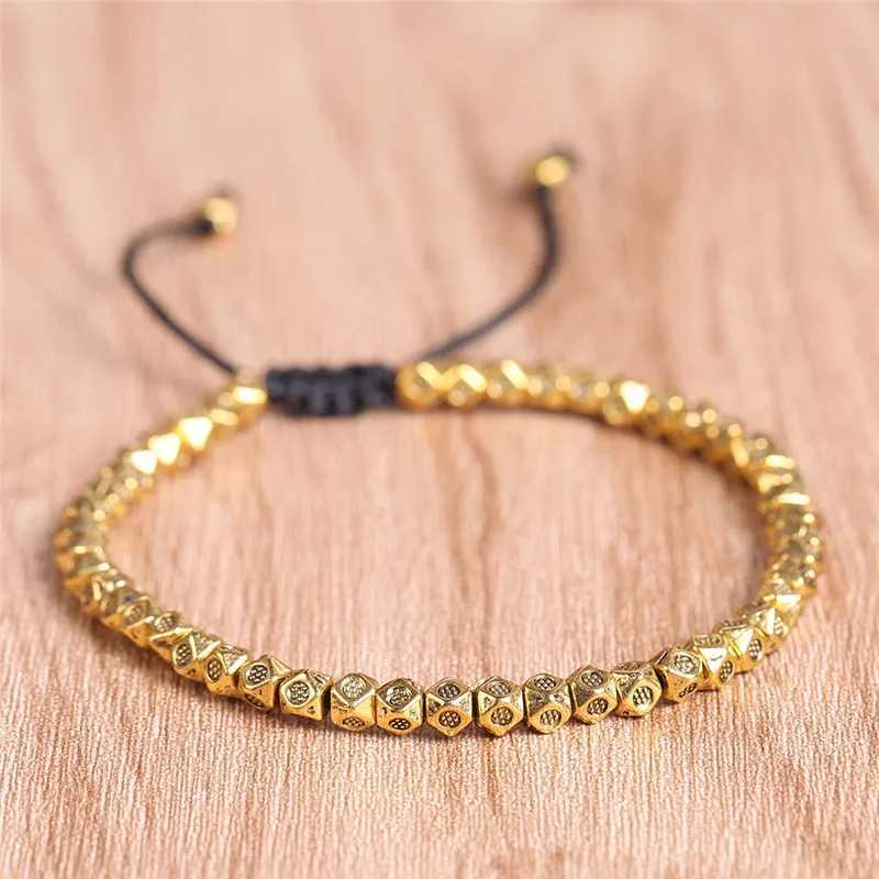 Tibetan Buddhist Faceted Carving Tibetan Silver Color Beads Adjustable Rope Bracelet For Men Handmade Knots Thread BraceletsC250411