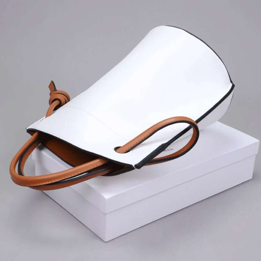Brand Design Ladies Bucket PU Large Capacity Single Shoulder Bags Knotted Portable Female White Handbag Purse Bolsas