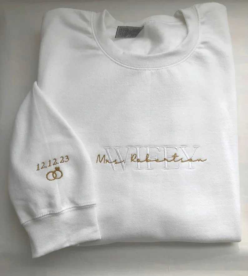 POD customization Custom Embroidered Mrs Name Wifey Sweatshirt Personalised Wifey Sweatshirt Embroidered Bridal Sweatshirt Custom couple giftT251112
