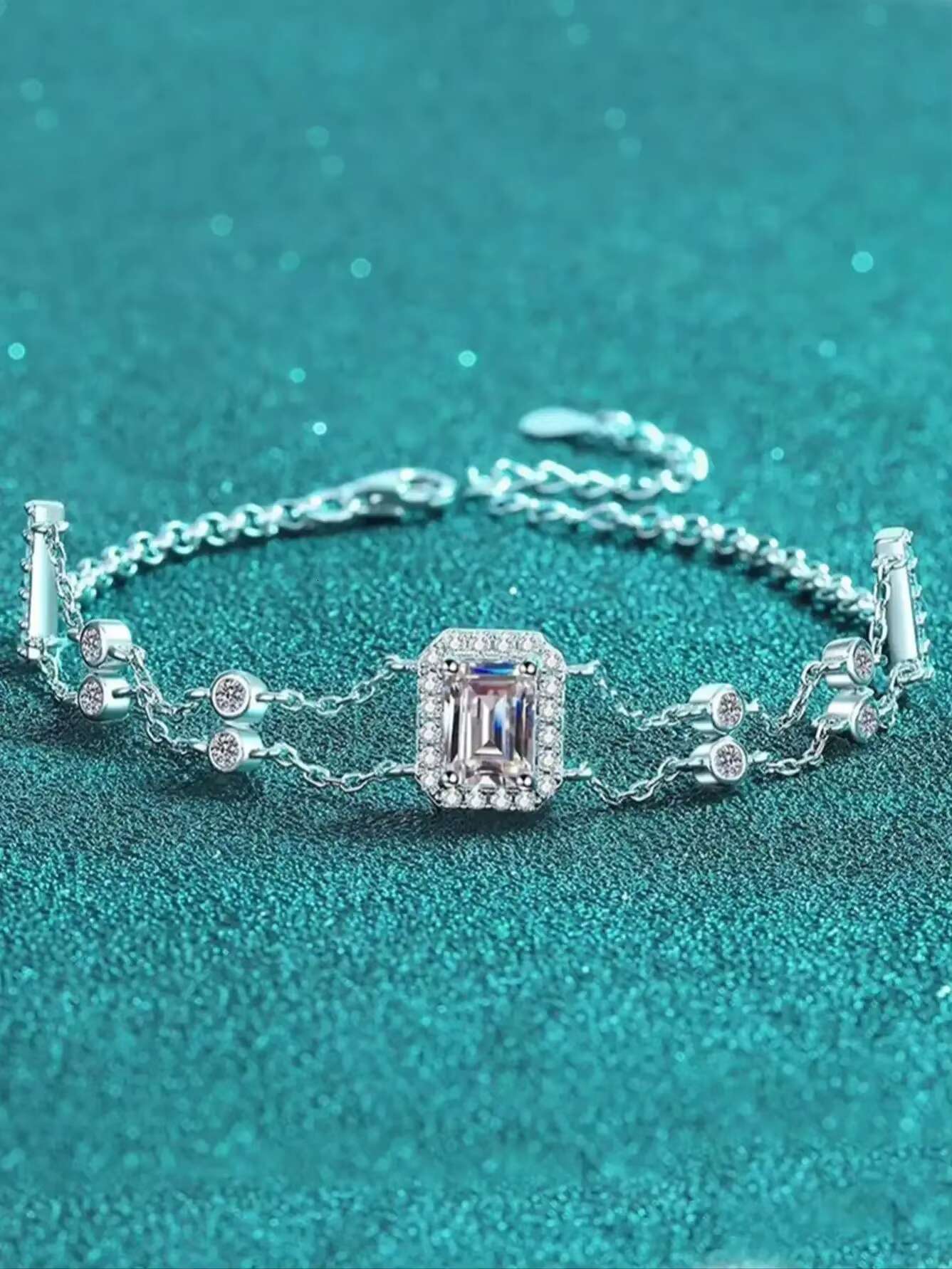 Luxury 925 Sterling Silver Bracelet VVS D Color 1ct Emerald Cut VVS Moissanite Diamond Chain Bracelet for Engagement Parties