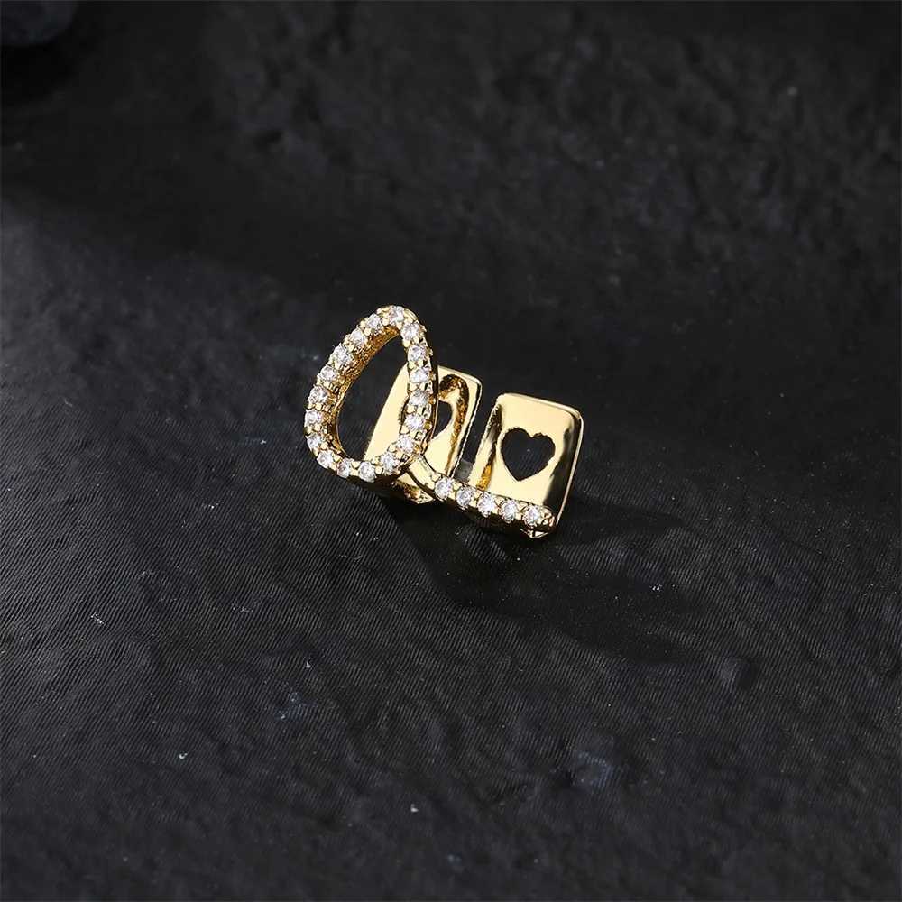 1 Hip Hop Fashion Sparkling Single/Double Toothed Grille Used for Mens Rock Ice Out Zircon and Paving Hollow Water Drop shaped Mouth Grilles W250412
