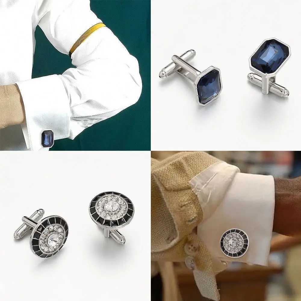 Elegant style crystal white mens shirt cufflinks novel luxury blueT250412