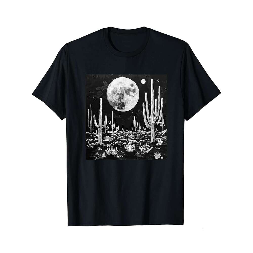 Designer T shirt Desert Night Full Moon Cactus Succulent Nature Gothic ,100% cotton, short sleeve , Wrinkle resistant, Casual, comfortable fit - 220 g