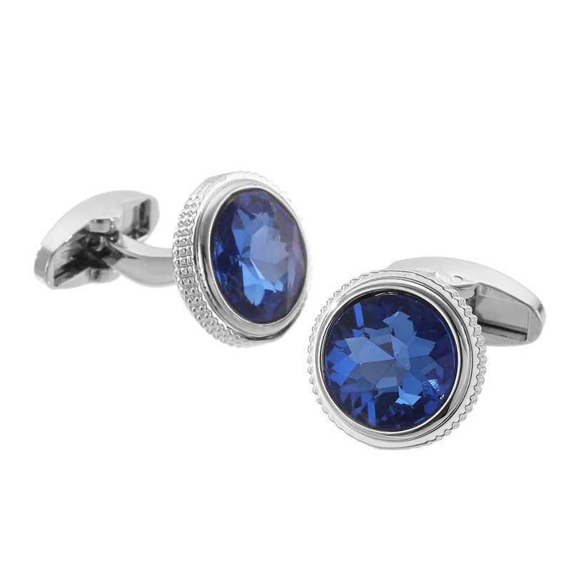 High end metal cufflinks mens French shirt luxury round blue crystal cufflinks wedding accessories jewelry giftsT250412