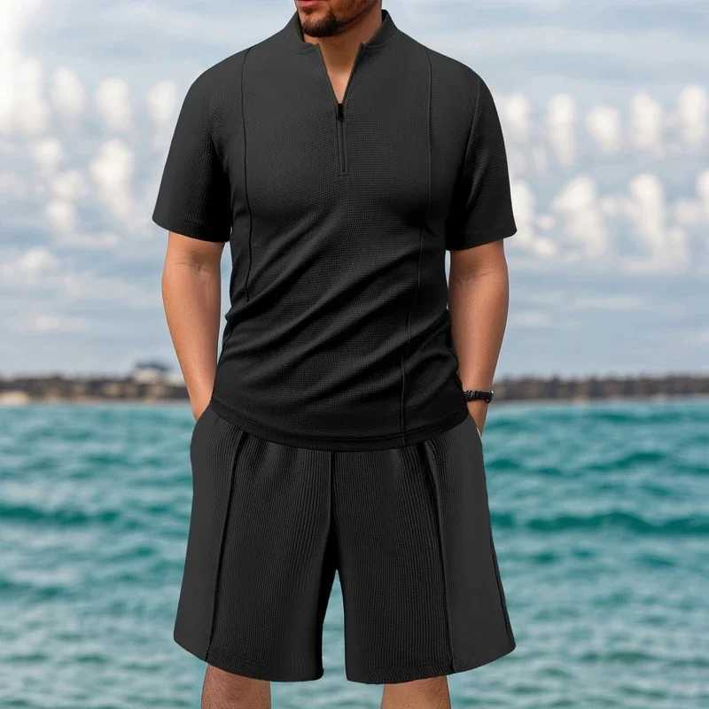Mens summer ice silk short sleeved T-shirt+quick drying loose shorts paired with running and fitness equipment sportswearXJ250412