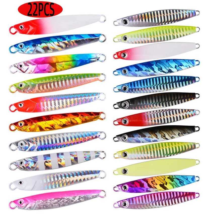 22PCS Glow Jigging Fishing Lures Set 40g 30g 20g 17g 10g 7g Shore Drag Cast Jigging Spoon Fishing Lures Artificial Bait Tackle Z250411