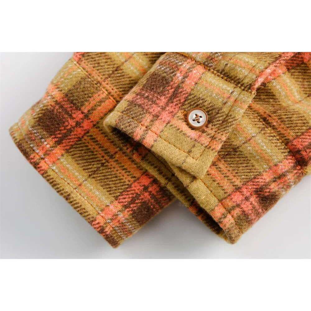 Denim Plaid Spliced Mens Washed Distressed Autumn High Street Lapel Pocket Single Breasted Long Sleeve Shirts