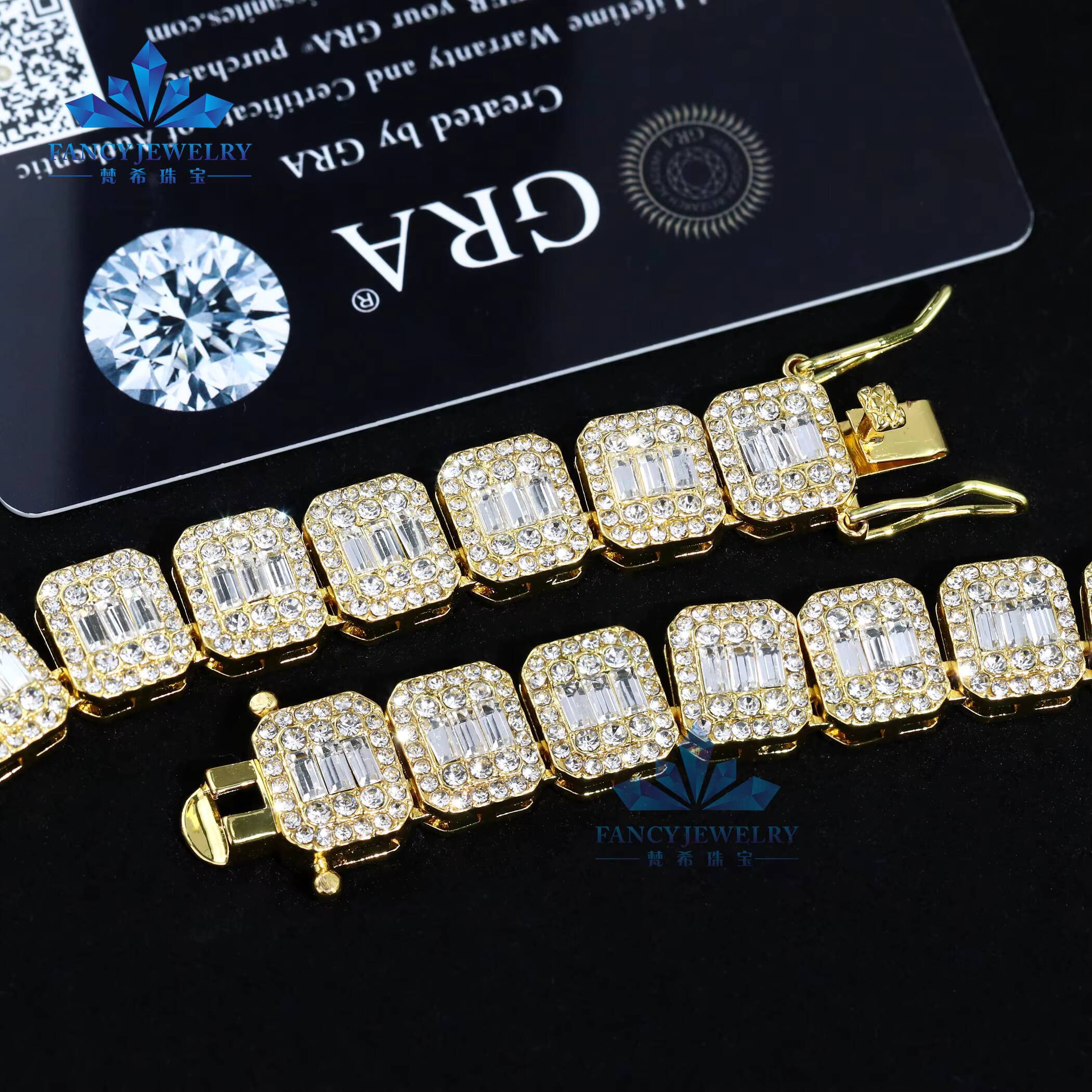 New Design Elegant GRA Certificates Luxury Moissanite Diamond Jewelry Hip Hop 8mm Baguette Cluster Tennis Chain Women 925 Silver