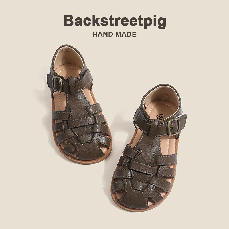 Children Sandals Girls Fashion Rome Braid Geniune Leather Sandals Anti slip soft bottom Summer Shoes Size 22-31 250411