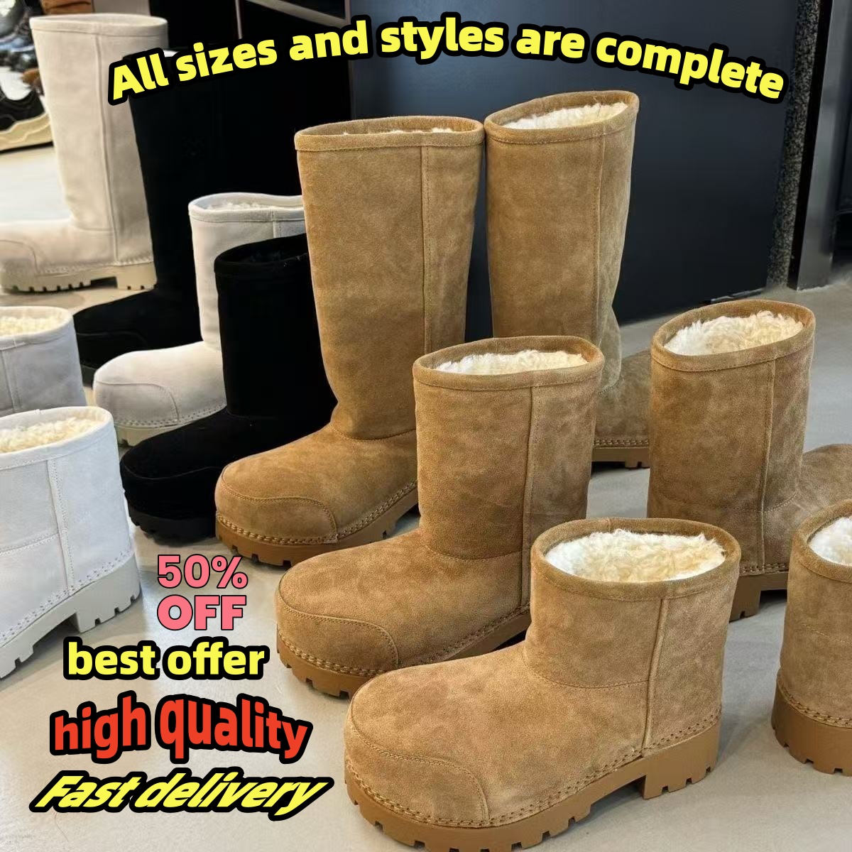 top-tier fashion designer alaska fur women boots calfskin suede Winter warmth snow boots Rubber thick bottom autumn outdoors ankle boots windproof Casual boots