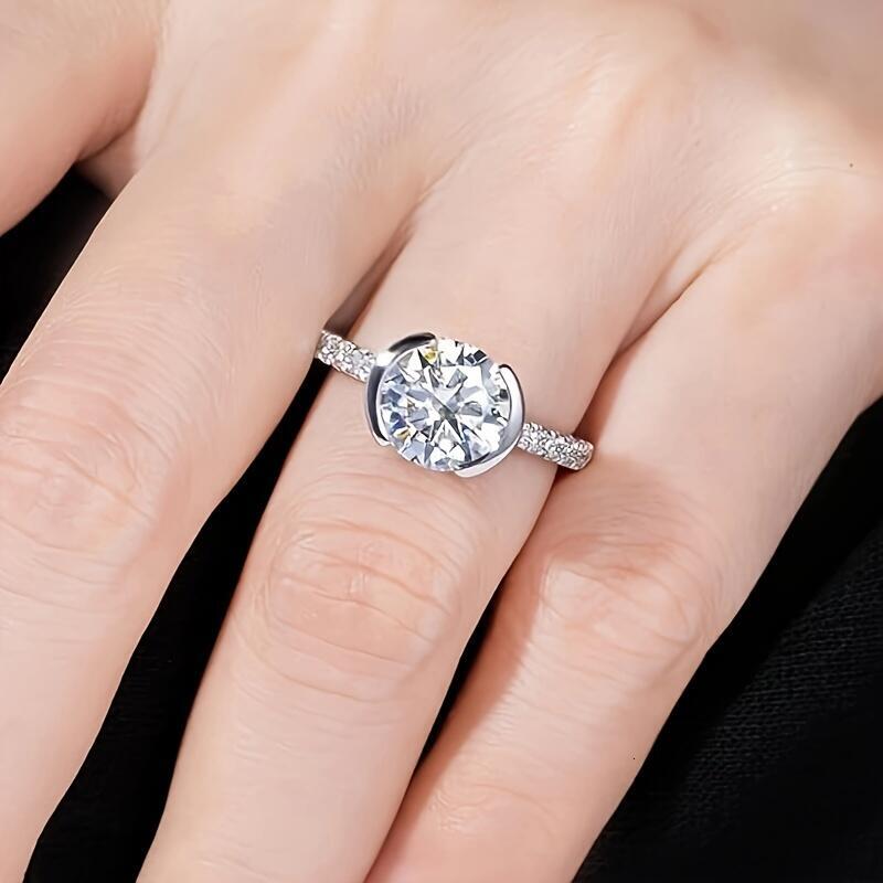 Women's Moissanite Engagement Half Mount Lab-Grown Dia Promise Ring 14K White Gold Plated Gift