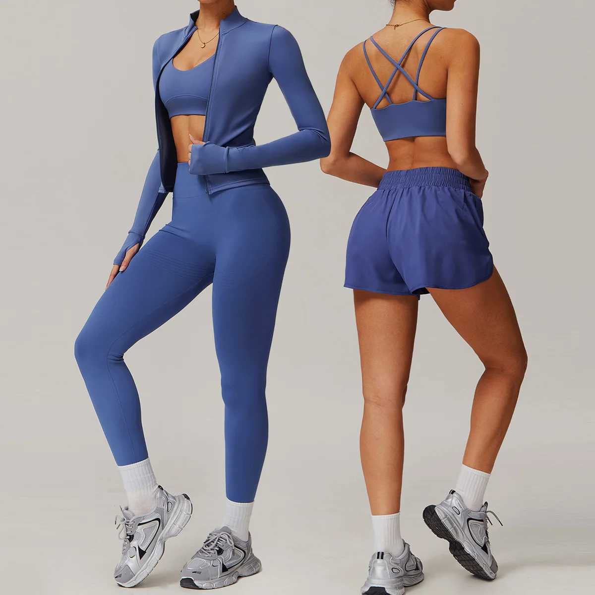 Yoga Set Women Gym Tank top Suit Sport Tracksuit Outfits Fitness High Waist Leggings Gym Running Clothes Long sleeve shorts suit J251112