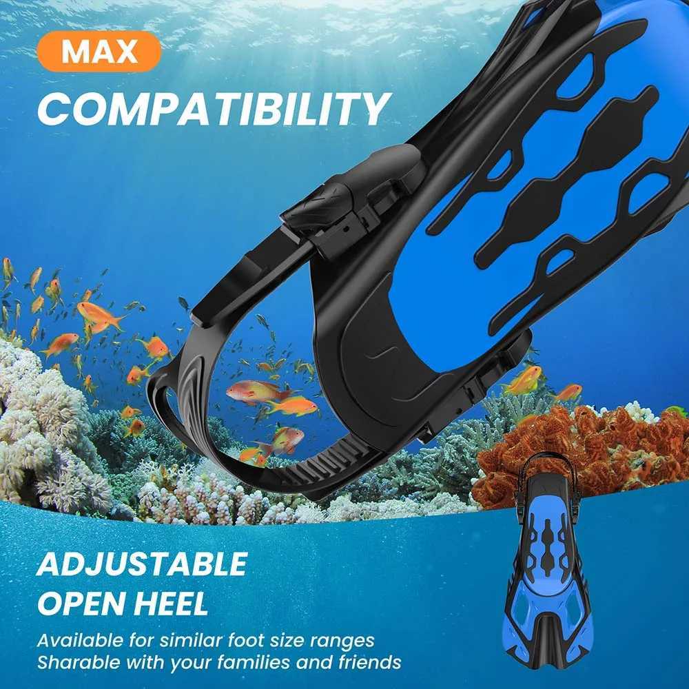 Inflatable Fin Swimming Fin Travel Size Short Adjustable for Inflatable Diving Adult Male Female Neutral Open Heel Swimming Flip CoverY250412