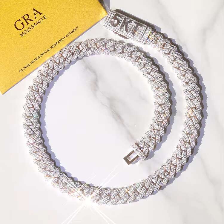 Fashion Jewelry Iced Out Moissanite Diamond 8mm 10mm 12mm Width 925 Solid Silver Cuban Link Chain for Men Necklace