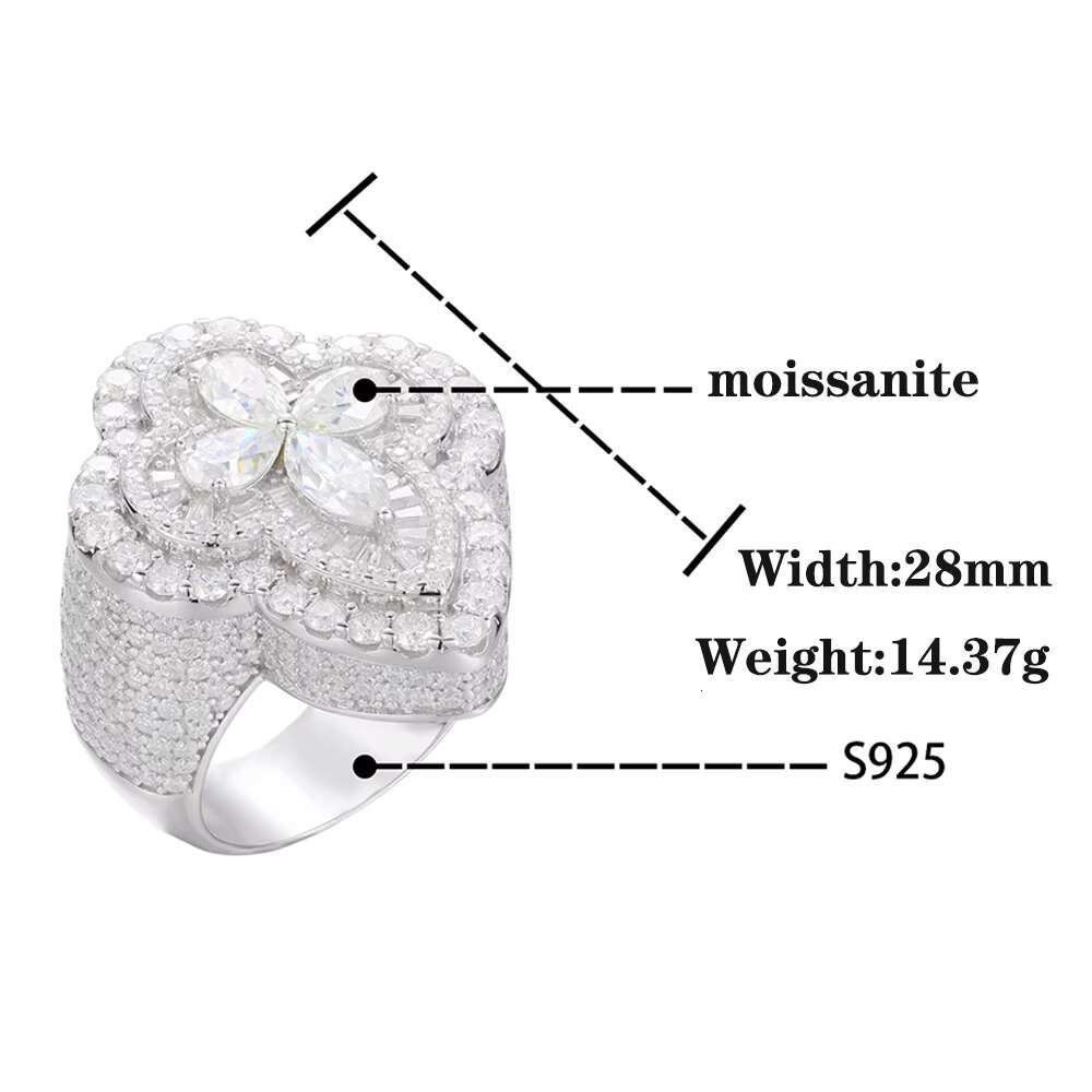 Mens Hip Hop Style 925 Sterling Silver Ring With Lab Created Moissanite and 18k Gold Overlay for the Ultimate Urban Statement